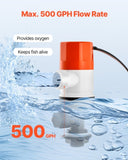 VEVOR Livewell Pump for Boat 12V 500 GPH Livewell Aerator Pump Straight 2 Inlets V952-CYHSB500GPHZPKUIQV9