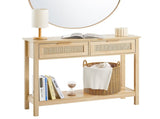 Rattan Table with 2 Storage Drawers, Rattan Entryway Table with Natural Rattan Sliding Door, V952-TBXGZ2CMSYGBWFU0TV0