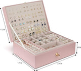 Jewelry Box for Storing Necklaces, Earrings, Bracelets and Rings, Large PU Leather with 3 Layers V1188-TRY101-07377-1