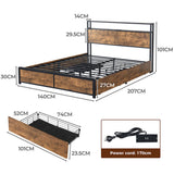 Levede Double Bed Frame RGB LED 4 Drawers USB BF1058-D