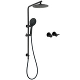 Matt Black Round 9" Rainfall Head Handheld Sliding Rail Wall Arm Dual Shower Taps Set V1233-C4902B22PHR003M4CBSR0901BCPF0282ABK