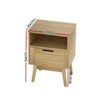 Artiss Rattan Bedside Table 1 Drawer with Shelf - REI Oak FURNI-G-BS-RAT-01-WD