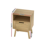 Artiss Rattan Bedside Table 1 Drawer with Shelf - REI Oak FURNI-G-BS-RAT-01-WD