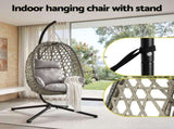 Gardeon Outdoor Swing Chair with Stand Cushion Rattan Furniture Grey HM-EGG-ROPE-FLD-S-GY