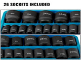 Impact Sockets Set 1/2 Inch Drive 26PCS Standard Length Impact Set 6-Point V952-CJTT12IN26PC00001V0