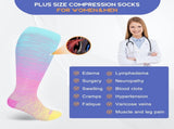 Pl Size Compression Socks for Women Men Wide Calf Extra Large 15-20 mmHg Knee High Sock for Nurses V1258-DP02-F-499