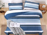 Blue Stripe Patchwork Mosaic Bedspread Coverlet 3 Piece Set V745-AC081850Q13U
