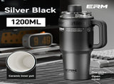 Giant Straw Tumbler Large Capacity Insulated Tumbler Ceramic Lined Cup - Silver - grey - Size V1102-122-62231-SIL-316-1200ML