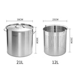 SOGA 21L 18/10 Stainless Steel Stockpot with Perforated Stock Pot Basket Pasta Strainer STOCKPOT30CMWPASTAINSERT3901