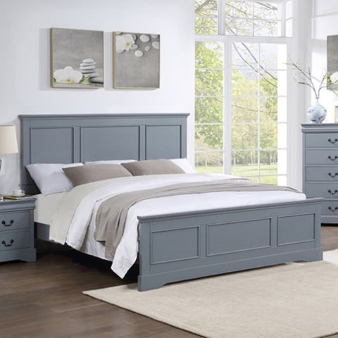 King Bed Frame in Solid Wood with Slats Support in Grey colour V43-BED-SPNC-K