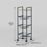 CARLA HOME 4 Tier Rolling Kitchen Trolley Cart - Rustic Brown - Steel - Kitchen Rolling Cart V178-36446