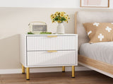 Levede Bedside Table with 2 Drawers White Metal Legs CH1135