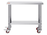 30x12x34 Inch Stainless Steel Work Table 3-Stage Adjustable Shelf with 4 Wheels Heavy Duty V952-CFGZT30X12X34YC01V0