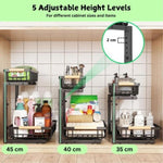 2-Tier Kitchen Under Sink Organiser Storage with Height Adjustable, Unique Slide Rail & Suction Cups V178-36080