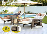 Gardeon 3PC Outdoor Bistro Set Recliner Chairs Table Sun lounge Patio Furniture Wicker Adjustable ODF-RCL-DT-NTL-3PC-AB