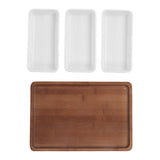Snack Serving Tray Coffee Ceramic Segmented Long Strip Dishes Set with Bamboo Pallets for Cookies V1294-YM0523-3118220075611
