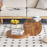 'MINORI' Double Layer Clear Tempered Glass Dark Wood Grain Coffee Table V656-WF-09