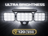 120-LED Solar Motion Sensor Outdoor Wall Light, 3 Adjustable Heads with 270&deg Coverage, 800 Lumens V1341-ZY-GYGPU3PZ-1PCS