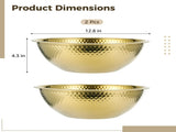 2PCS Golden Hammered Stainless Steel Salad Bowls, Large Round Mixing Bowls 12.8 x 4.3 in, Decorative V1192-AZ-W-18405