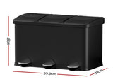 Cefito Pedal Bins Rubbish Bin Triple Compartments Waste Recycle Dustbins 45L RB-45L-3C-BK