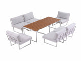 Gardeon 6 Seater Outdoor Dining Sofa Set Steel Frame Cushions White FF-DINING-7SOFA-WH-ABCD