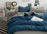Blue-grey 1.5m Bed Fitted Sheet Set with 200x230cm Duvet Cover - 4-Piece Bedding Set V888-ELOSUNG19080