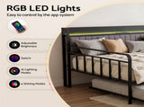 Artiss Bed Frame Double LED Metal Trundle Daybed with Charging Station TURN MBED-D-TURN-D-BK-ABC
