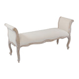 Oak Wood Linen Fabric Beige White Washed Finish Bench Chair V43-BNC-LILE