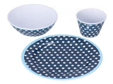 3 Piece Set of Salad Tableware Fruit Snack Plate Bowl and Cup Set Salad TablewareDark Blue Dots V1294-YM0523-3118210289911