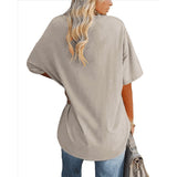 V Neck Short Sleeve Basic Tees Coffee S V1369-AZ3-W-12939