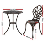 Gardeon 3PC Outdoor Setting Bistro Set Chairs Table Cast Aluminum Patio Furniture Tulip Bronze GB-CALU-3PC-XG1018-BZ