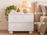 Artiss Bedside Table Nightstand 2 Drawers Storage Side Cabinet Beige FUR-AE-BS-WAVE-BG