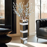 P&P Silver Crushed Diamond Flower Vase with Mirrored Glass for Elegant Home Decoration V767-HP-XZ1812