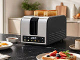 Devanti 2-Slice Toaster, LED Display 3.5cm Wide Slots 6 Browning Levels TOASTER-2S-SS-BK
