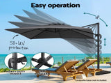 Instahut Outdoor Umbrella 3m Umbrellas Cantilever Stand Sun Roma 360 Degree Charcoal UMB-ROMA-5TIL-CO