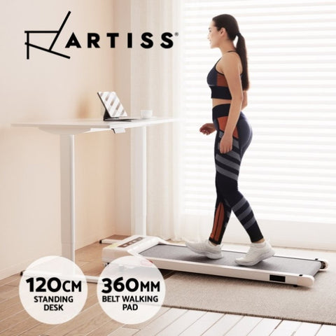 Artiss 120cm Automatic Standing Desk with 360mm Electric Walking Pad Treadmill SDTM-ET157-WH-360PAD