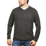 100% Shetland Ragg Wool V Neck Knit Jumper Pullover Mens Sweater Knitted - Charcoal - S V563-SW-VN-CHRCOL29-S