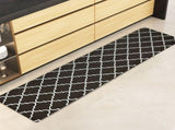 Non-Slip PVC Kitchen Floor Runner 45 x 180 cm, Waterproof Rug, Black Moroccan Trellis V1188-MS-617-020