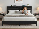 Artiss Bed Frame Queen Size LED Metal Bed Base with Charging Station MBED-D-POR-Q-BK-AB