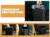 Imitation Rattan Woven Garbage Bin Black Lidless Pressure Ring for Home V1192-AZ-W-32925