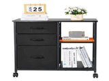 Mobile Metal File Cabinet with 3 Fabric Drawers and 2 Open Shelves Black V952-JSHXWJGJTMZWYX3KK001V0