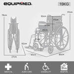 EQUIPMED Portable Folding Wheelchair 24 Inch 136kg Capacity Wheel Chair Retractable Armrests, Black V219-EQWRHC04A