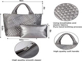 Woven Tote Bag for Women Soft Leather Handbag with Pocket V1263-JX-3499