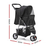 i.Pet Pet Stroller Dog Pram Cat Carrier Large Travel Pushchair Foldable 3 Wheels PET-STROLLER-3WL-BK