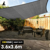 Wallaroo 280GSM Outdoor Sun Shade Sail Canopy Grey Square 3.6m x 3.6m GYSS-280-36X36