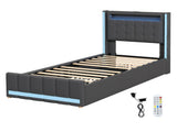 Levede Single Bed Frame Fabric Storage Drawer LED USB BF1068-S