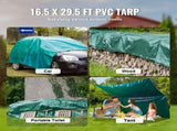 PVC Waterproof Tarp, 16.5 x 29.5 ft Heavy Duty PVC Tarpaulin, Tear-Proof and Weather-Proof, with V952-FSBLSPVCPVC59AFTUV0