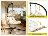 Gardeon Foldable Outdoor Swing Chair with Stand Cushion Rattan Patio Furniture HM-EGG-ROPE-XD-S-YE