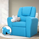 Keezi Kids Recliner Chair PU Leather Sofa Lounge Couch Children Armchair Blue KID-RECLINER-BU