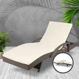 Gardeon Sun Lounge Wicker Lounger Outdoor Furniture Beach Chair Patio Adjustable Cushion Grey&Beige FF-LOUNGE-ARM-GE